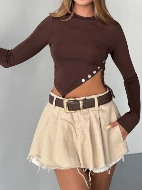 Asymmetrical Ribbed Button-Detail Top
