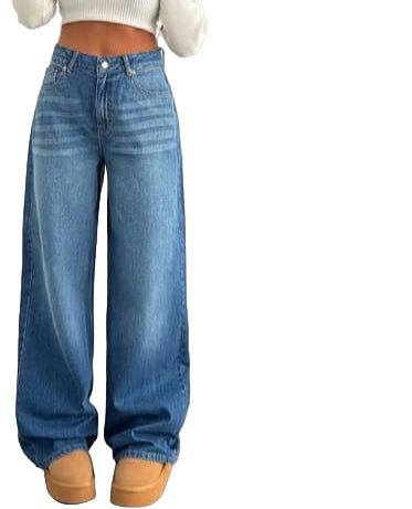 Wide-leg blue jeans