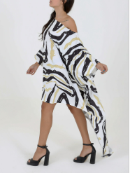 Zebra Print Asymmetric Off-Shoulder Dress